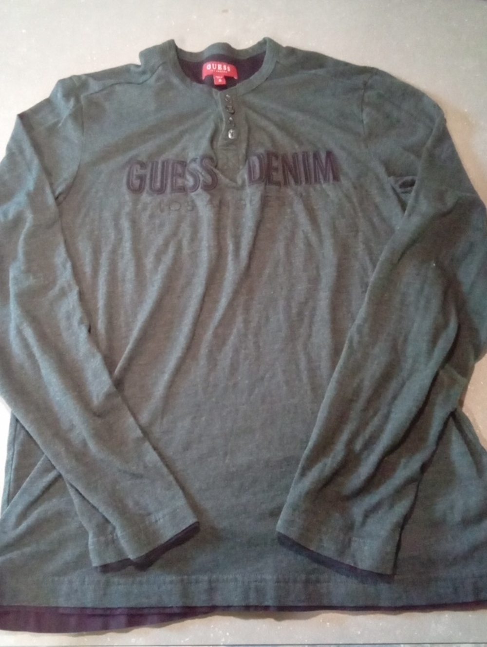 GUESS Olive Green Long-Sleeve Henley with Chest Logo